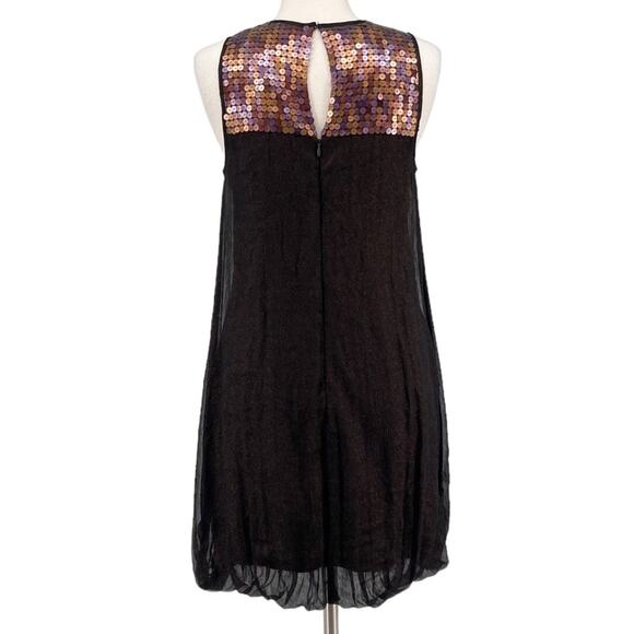 ABS Womens Brown Sleeveless Silk Dress Balloon Hem Sequined Bodice Size 6 New - Picture 4 of 16